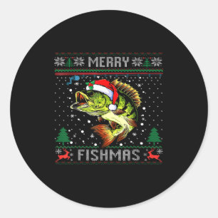 Adesivo Redondo Feliz Fishmas B Peixe Pescaria Natal Suéter Feio