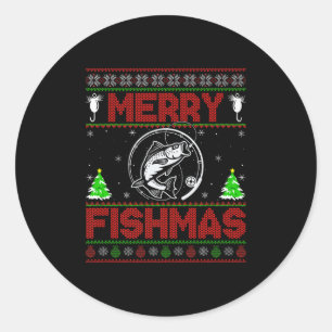 Adesivo Redondo Feliz Fishmas B Peixe Pescaria Suéter Feio de Nata