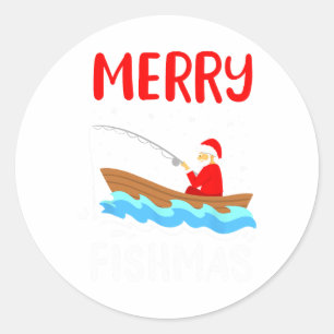 Adesivo Redondo Feliz Fishmas Divertido Natal Papai Noel Pescaria