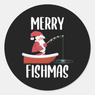 Adesivo Redondo Feliz Fishmas Divertido Papai Noel Pescando Pescad