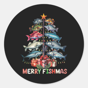 Adesivo Redondo Feliz Fishmas Engraçado Luzes de Árvore de Natal P