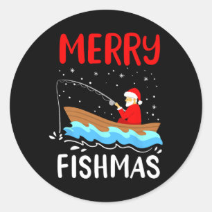 Adesivo Redondo Feliz Fishmas Engraçado Natal Papai Noel Pesca