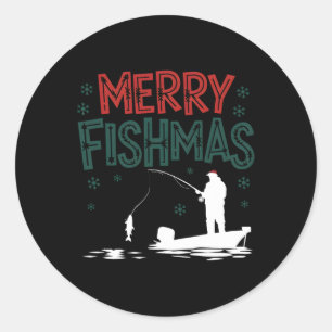 Adesivo Redondo Feliz Fishmas Natal Divertido Pescador Feriado Pei