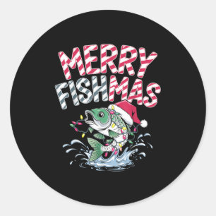 Adesivo Redondo Feliz Fishmas Papai Noel Amantes de Pesca Fun Dive