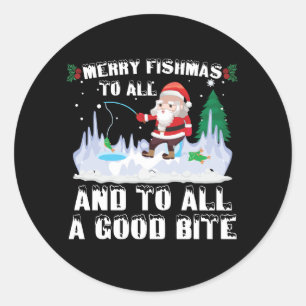 Adesivo Redondo Feliz Fishmas Peixe Divertido Pescaria Pescador Na