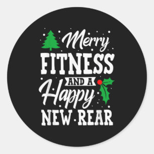 Adesivo Redondo Feliz Fitness Feliz Ano Novo Treino de Traseiro de