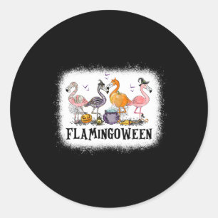 Adesivo Redondo Feliz Flamingope rosa Flamingo Halloween Skeleto
