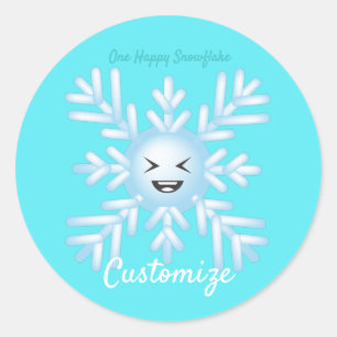 Adesivo Redondo Feliz Floco de Neve Emoticon Thunder_Cove 