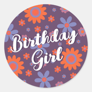 Adesivo Redondo Feliz Flores Retro 70s Daisy Cute Birthday Girl