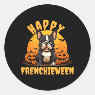 Adesivo Redondo Feliz Frenchieween Bulldog Francês de Halloween