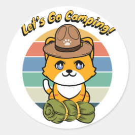 Adesivo Redondo Feliz gato laranja quer ir acampar