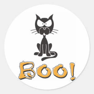 Adesivo Redondo Feliz Gato Preto de Halloween Boo
