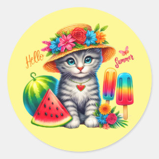 Adesivo Redondo Feliz gato verão