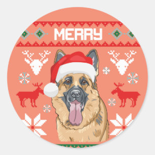 Adesivo Redondo Feliz german shepherd Woofmas Sweet Natal