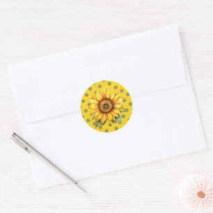 Adesivo Redondo Feliz girassol amarelo e verde em Polka-Dot