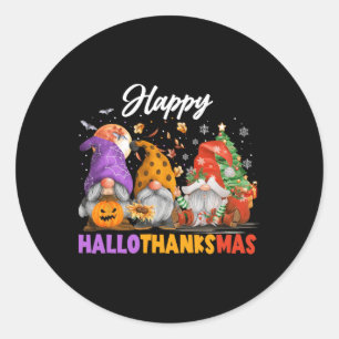 Adesivo Redondo Feliz Gnome do Hallothanksmas no Halloween Dia de 