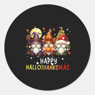 Adesivo Redondo Feliz Hallothanksmas Amante de Gnomos de Halloween
