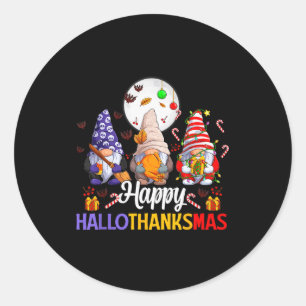Adesivo Redondo Feliz Hallothanksmas Amante de Gnomos de Halloween