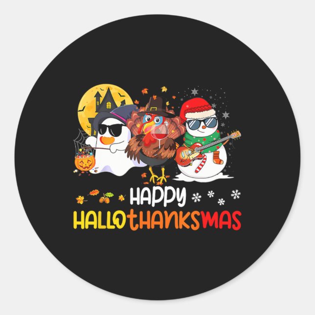 Adesivo Redondo Feliz Hallothanksmas Cute Ghost Halloween Thanksgi (Frente)