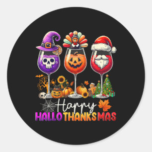 Adesivo Redondo Feliz Hallothanksmas Dia das Bruxas Ação de Graças