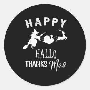 Adesivo Redondo Feliz Hallothanksmas Dia das Bruxas Dia de Ação de