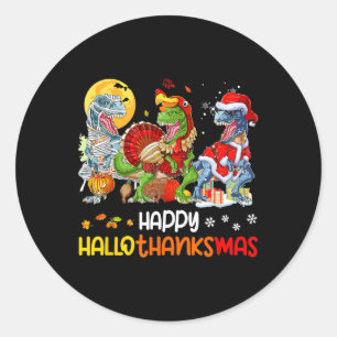 Adesivo Redondo Feliz Hallothanksmas Dia de Ação de Graças Dinossa