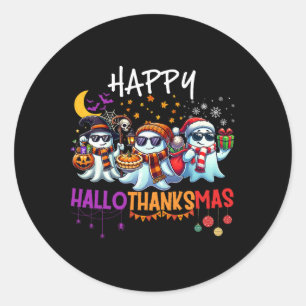 Adesivo Redondo Feliz Hallothanksmas Fantasma Dia das Bruxas Ação