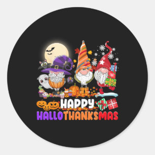 Adesivo Redondo FELIZ HALLOTHANKSMAS GNOME Dia de Dia das Bruxas