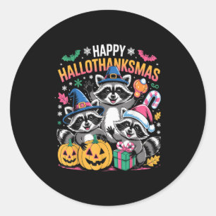Adesivo Redondo Feliz Hallothanksmas Guaxinim Dia das Bruxas Alegr
