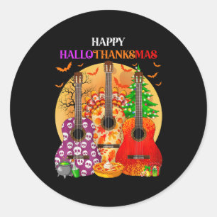 Adesivo Redondo Feliz Hallothanksmas Guitar Halloween Dia de Ação