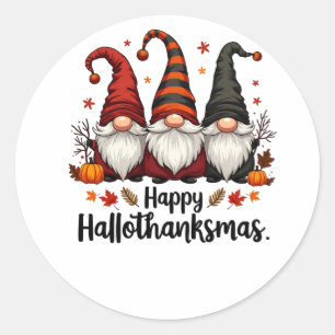 Adesivo Redondo Feliz Hallothanksmas Halloween Xmas Gnomos