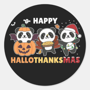 Adesivo Redondo Feliz Hallothanksmas Pandas Natal Panda Classifica