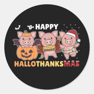 Adesivo Redondo Feliz Hallothanksmas Porcos de Natal
