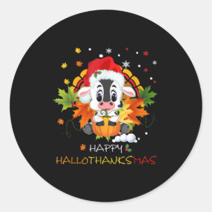 Adesivo Redondo Feliz Hallothanksmas Pumpkin Turca Vaca Bonita