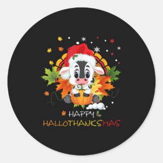 Adesivo Redondo Feliz Hallothanksmas Pumpkin Turca Vaca Bonita