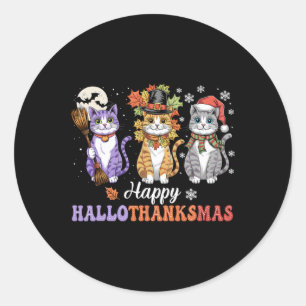 Adesivo Redondo Feliz Hallothanksmas Shirt Cats Lover Halloween
