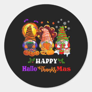 Adesivo Redondo Feliz Hallothanksmas Três Gnomos Dia das Bruxas Al
