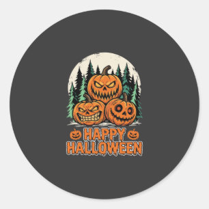 Adesivo Redondo Feliz Halloween Abóbora Assustadora Floresta Vetor