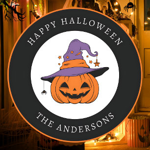 Adesivo Redondo Feliz Halloween Abóbora Assustadora Texto Personal