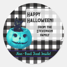 Feliz Halloween Abóbora Azul e Xadrez 