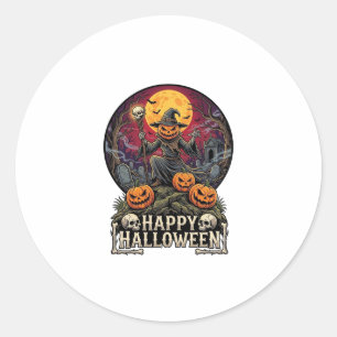 Adesivo Redondo Feliz Halloween Abóbora Mago Cemitério Lua Cheia