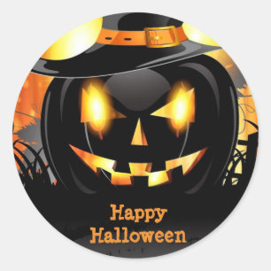 Adesivo Redondo Feliz Halloween Abóbora Preta