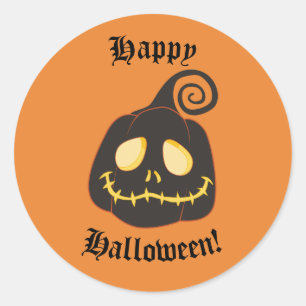 Adesivo Redondo Feliz Halloween Abóbora Sorriso Caprichoso Preto