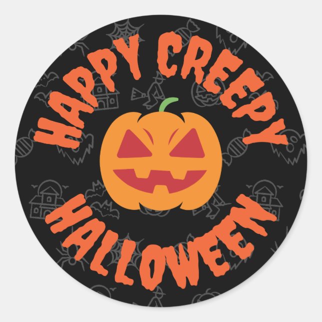 Adesivo Redondo Feliz Halloween assustador (Frente)