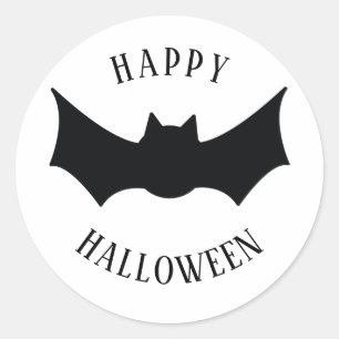 Adesivo Redondo Feliz Halloween. Bat. Preto e branco assustado