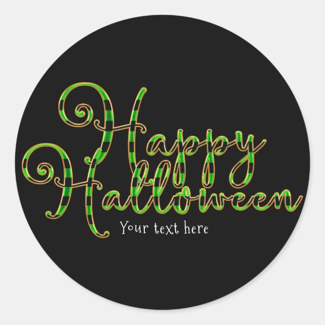 Adesivo Redondo Feliz Halloween Black & Green Strips Party Favor d (Frente)