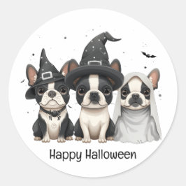 Adesivo Redondo Feliz Halloween Boston Terrier Dogs