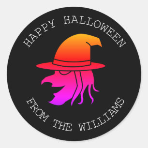 Adesivo Redondo Feliz Halloween Bruxa Assustadora Horror Assustado