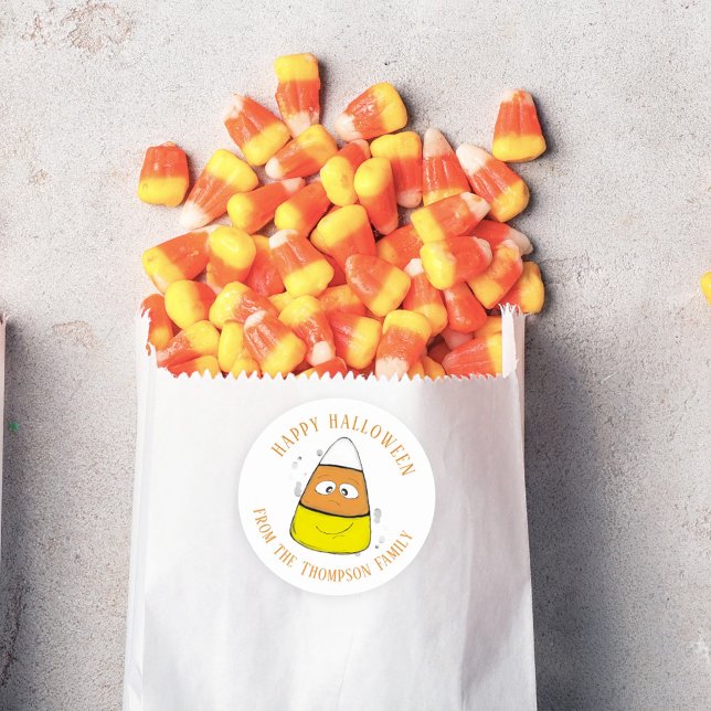 Adesivo Redondo Feliz Halloween Candy Corn Fofo Caprichoso  (Criador carregado)
