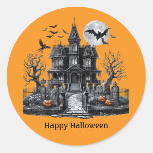 Adesivo Redondo Feliz Halloween Casa Assombrada